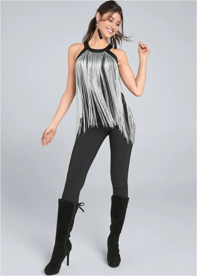 FRINGE TOP Black and Silver Women VENUS Night Out Tops