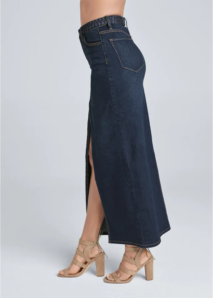 Front Slit Jean Maxi Skirt Dark Wash Women VENUS Maxi Skirts