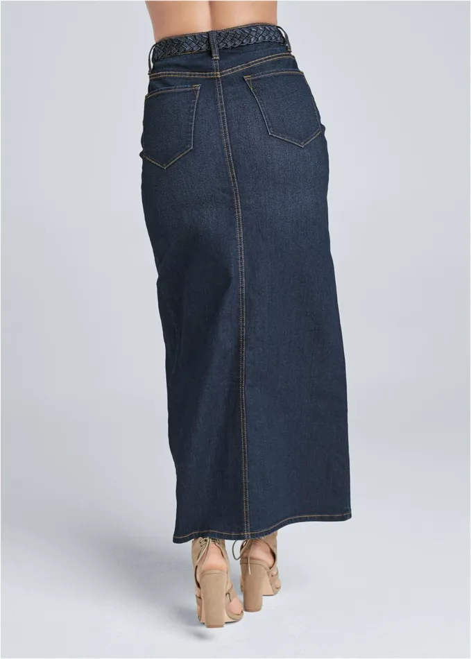 Front Slit Jean Maxi Skirt Dark Wash Women VENUS Maxi Skirts