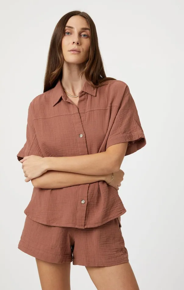 Gauze Short Sleeve Shirt In Brownie Women Mavi Jeans Shirts