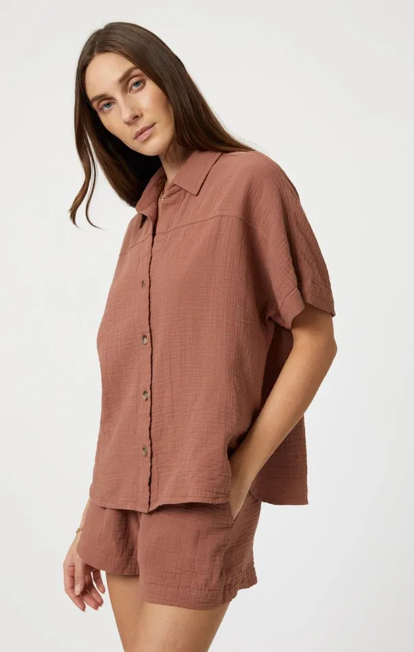 Gauze Short Sleeve Shirt In Brownie Women Mavi Jeans Shirts Gauze Short Sleeve Shirt In Brownie Women Mavi Jeans Shirts