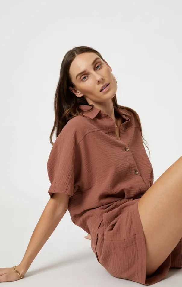 Gauze Short Sleeve Shirt In Brownie Women Mavi Jeans Shirts Gauze Short Sleeve Shirt In Brownie Women Mavi Jeans Shirts