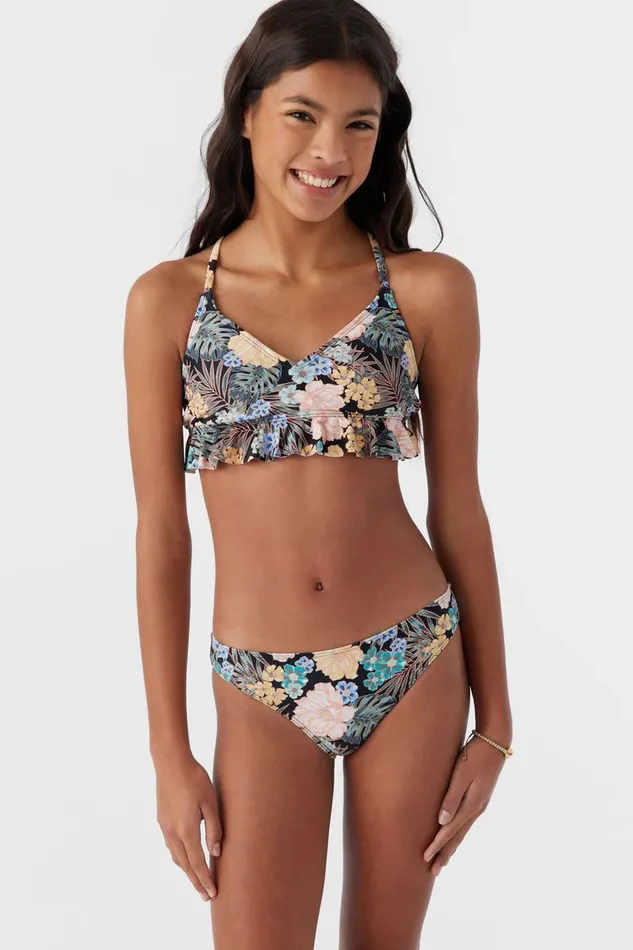 GIRL039S MACAW TROPICAL PEPLUM TRI TOP SET Black Women O039NEILL Girl039S Swim GIRL039S MACAW TROPICAL PEPLUM TRI TOP SET Black Women O039NEILL Girl039S Swim