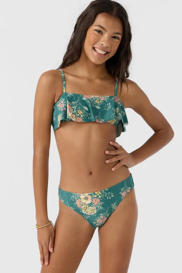 GIRL039S NAYA FLORAL RUFFLE BRALETTE TOP SET Silver Pine Women O039NEILL Girl039S Swim