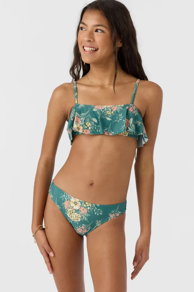 GIRL039S NAYA FLORAL RUFFLE BRALETTE TOP SET Silver Pine Women O039NEILL Girl039S Swim