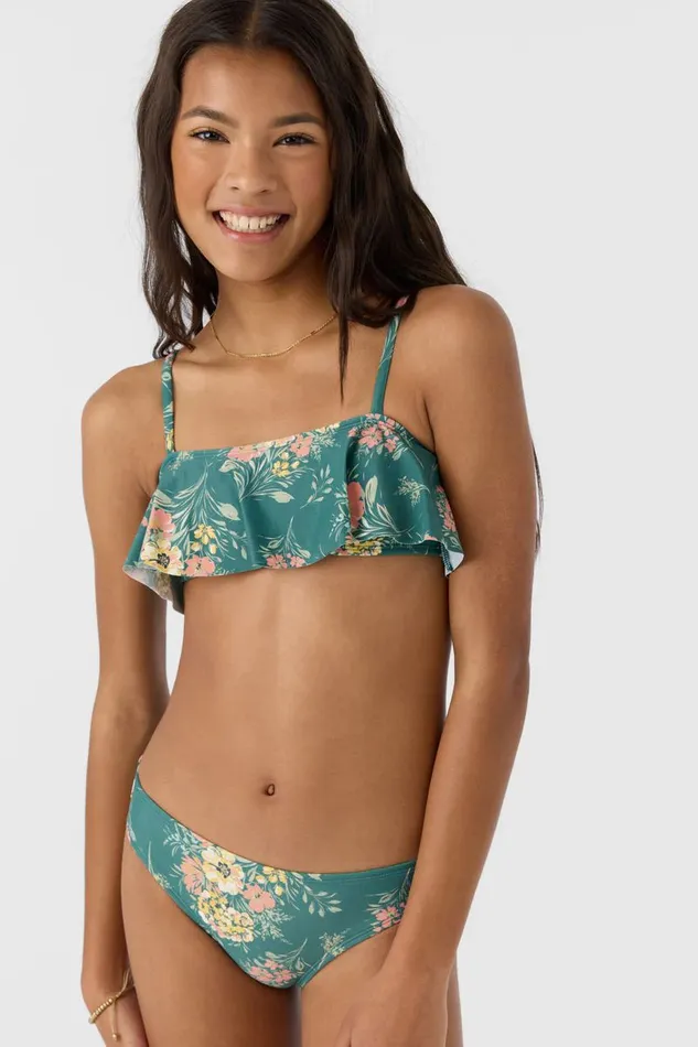 GIRL039S NAYA FLORAL RUFFLE BRALETTE TOP SET Silver Pine Women O039NEILL Girl039S Swim