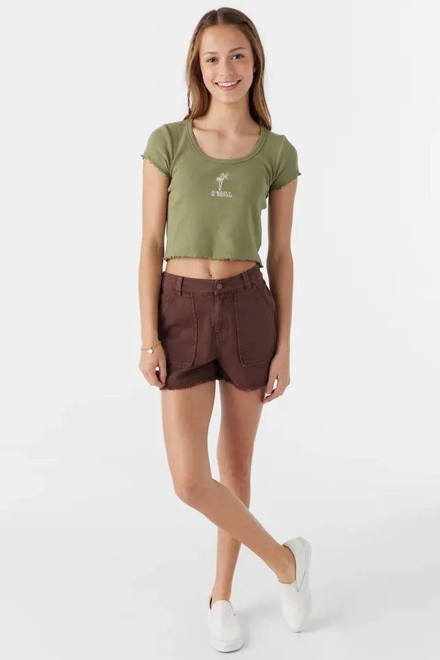GIRL039S SAMMIE EMBROIDERY PALMS TEE Oil Green Kids O039NEILL Girl039S Clothing