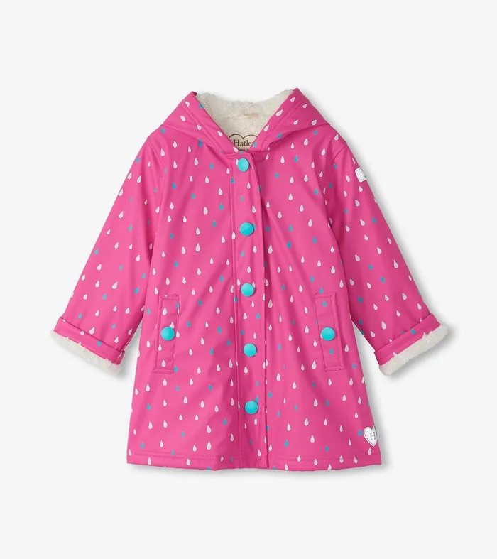 Girls Tiny Dots Sherpa Lined ButtonUp Rain Jacket Hatley