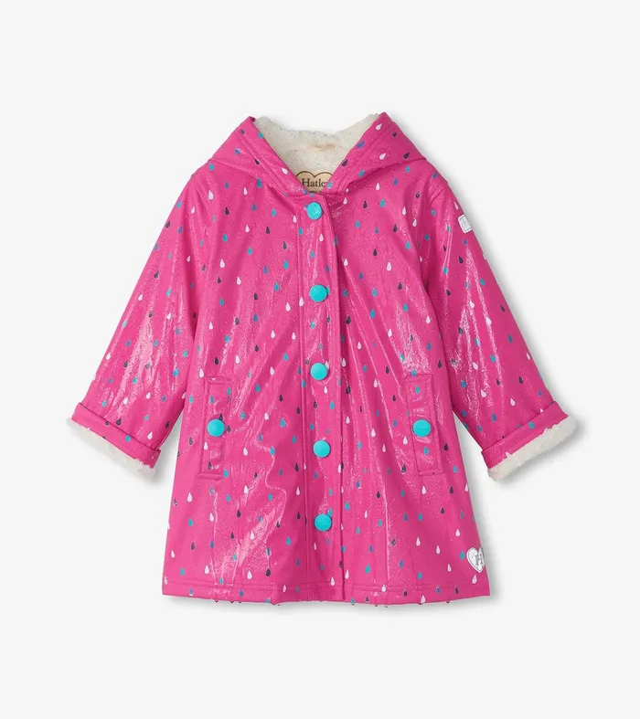 Girls Tiny Dots Sherpa Lined ButtonUp Rain Jacket Hatley