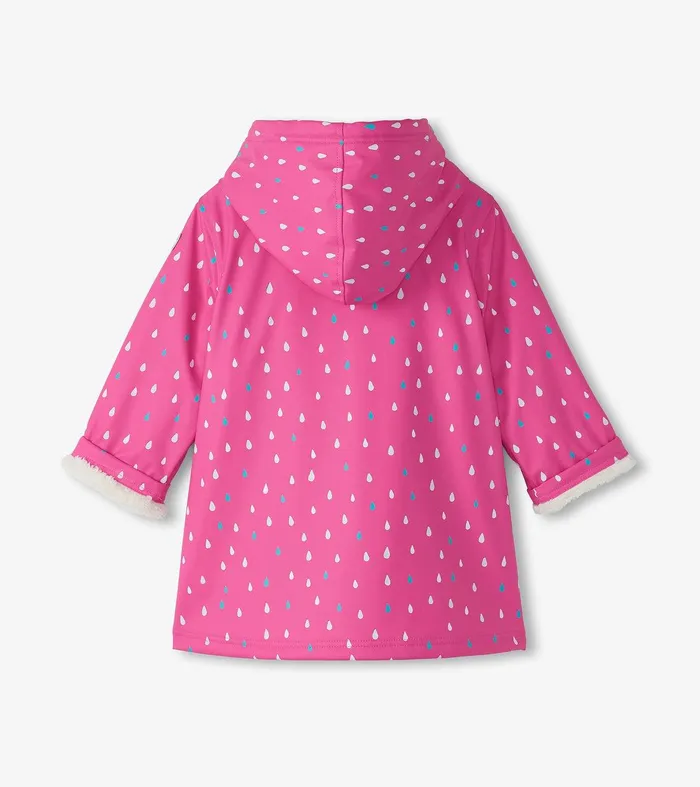 Girls Tiny Dots Sherpa Lined ButtonUp Rain Jacket Hatley