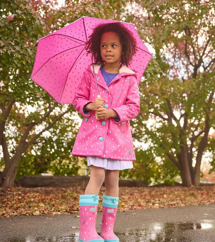 Girls Tiny Dots Sherpa Lined ButtonUp Rain Jacket Hatley