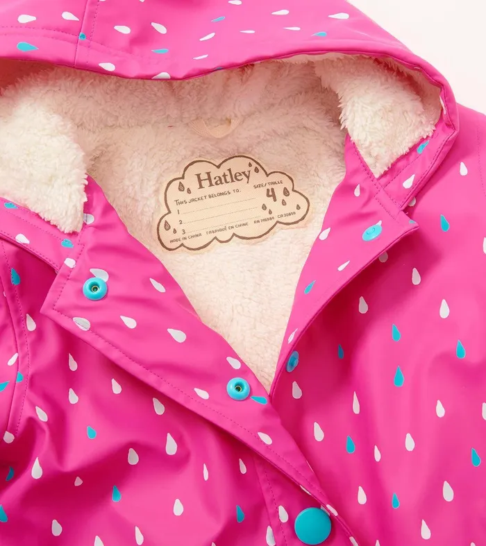 Girls Tiny Dots Sherpa Lined ButtonUp Rain Jacket Hatley