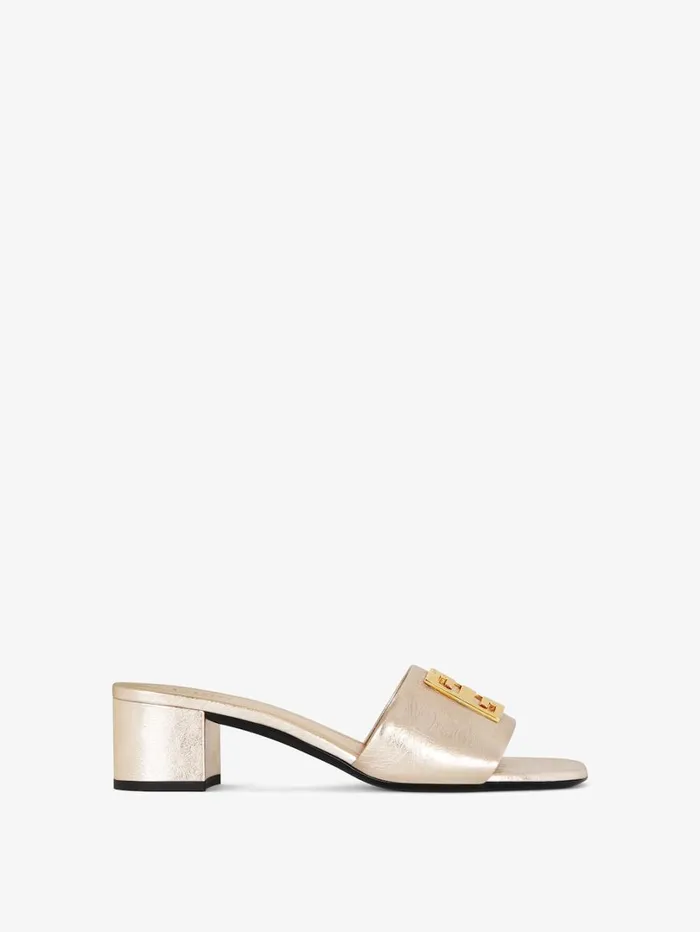 Givenchy 4G Mules In Laminated Leather Dusty Golden Women Slides and Sandals