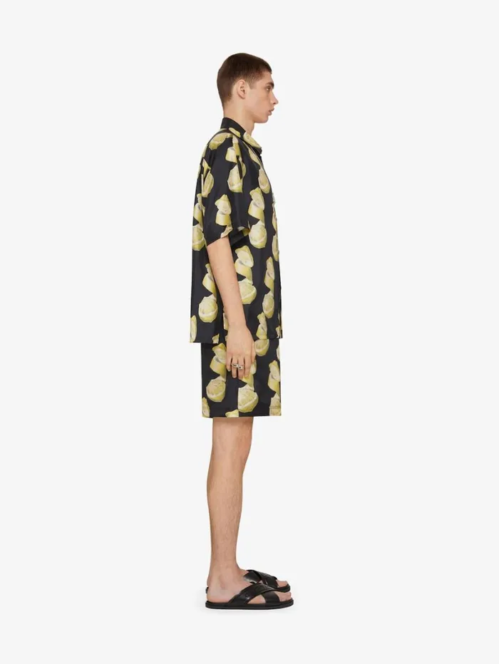 Givenchy Bermuda Shorts In Silk With Lemon Print Blackyellow Men Pants and Shorts