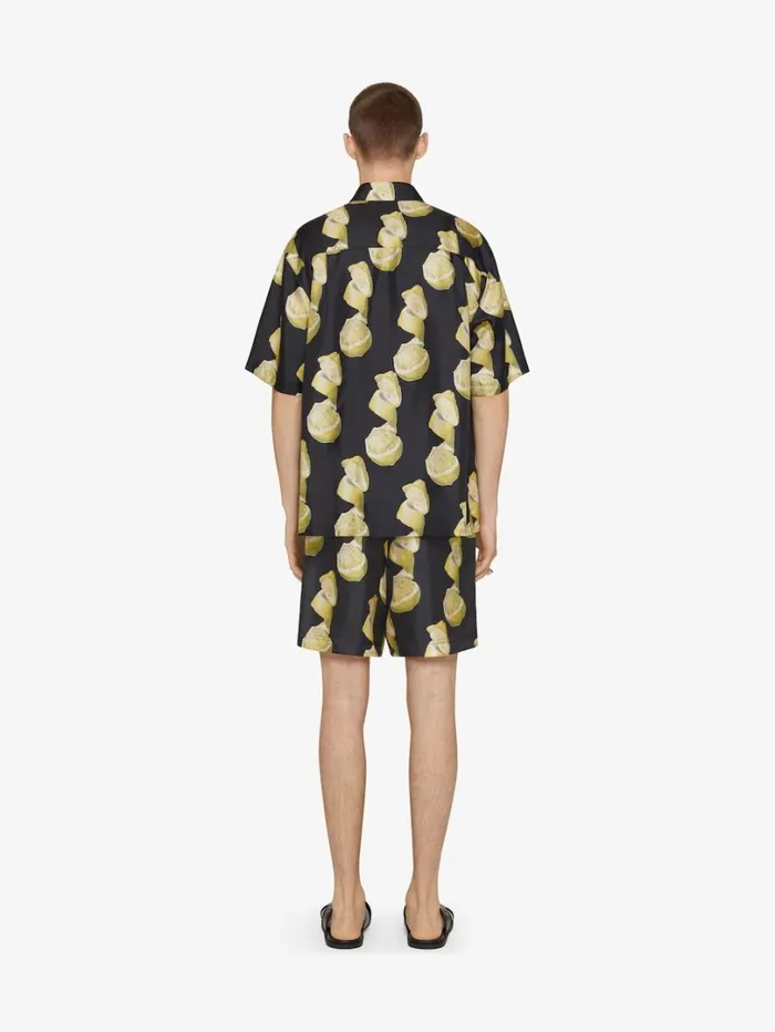 Givenchy Bermuda Shorts In Silk With Lemon Print Blackyellow Men Pants and Shorts