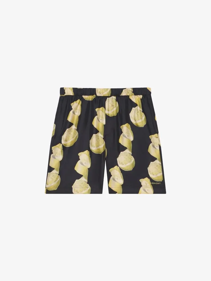 Givenchy Bermuda Shorts In Silk With Lemon Print Blackyellow Men Pants and Shorts