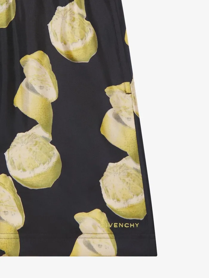 Givenchy Bermuda Shorts In Silk With Lemon Print Blackyellow Men Pants and Shorts