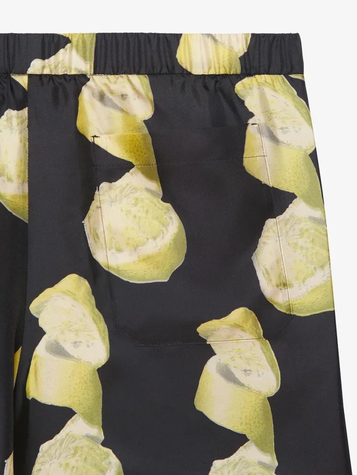 Givenchy Bermuda Shorts In Silk With Lemon Print Blackyellow Men Pants and Shorts