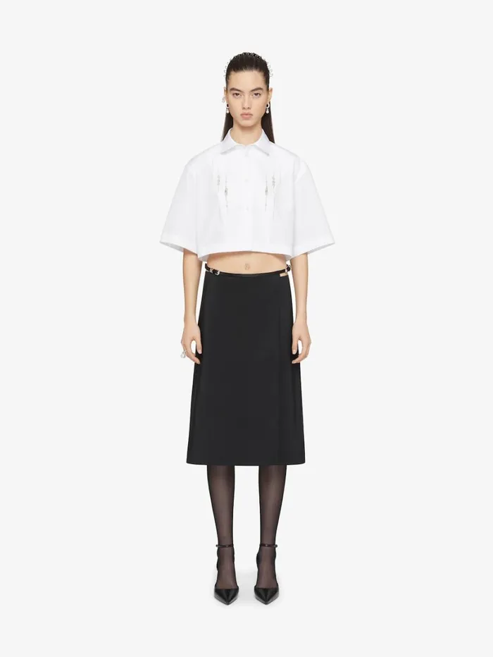 Givenchy Cropped Shirt In Poplin With Crystals Silvery Women Tops and Shirts