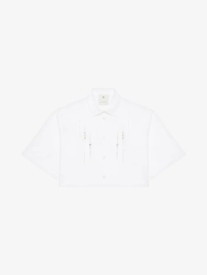Givenchy Cropped Shirt In Poplin With Crystals Silvery Women Tops and Shirts