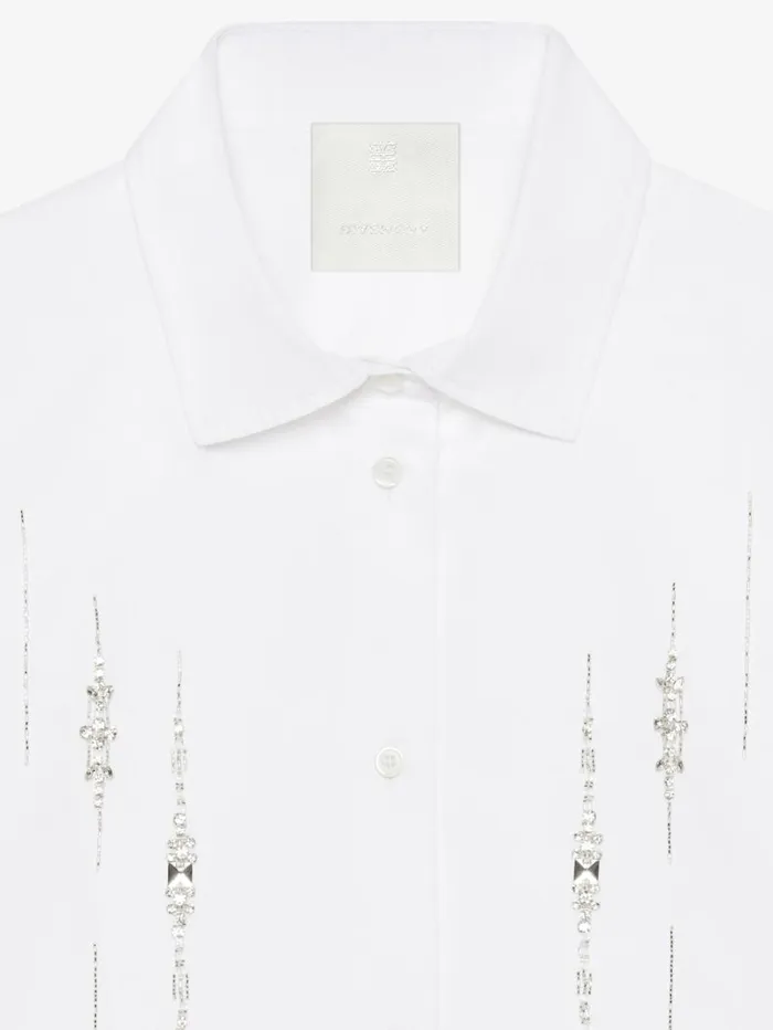 Givenchy Cropped Shirt In Poplin With Crystals Silvery Women Tops and Shirts