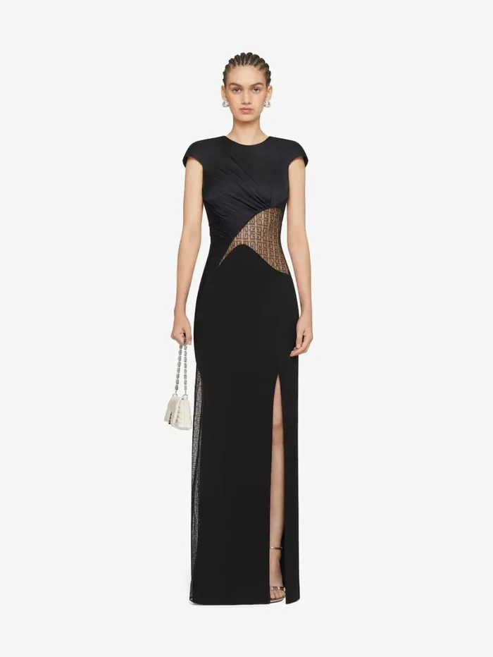 Givenchy Evening Satin Dress And 4G Lace With Rhinestones Black Women Dresses