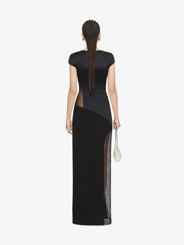 Givenchy Evening Satin Dress And 4G Lace With Rhinestones Black Women Dresses