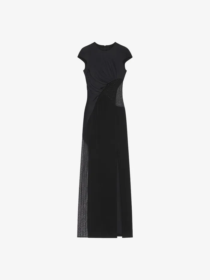 Givenchy Evening Satin Dress And 4G Lace With Rhinestones Black Women Dresses