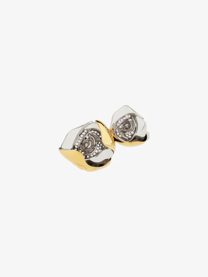 Givenchy Flower Double Fingers Ring In Metal With Crystals Goldensilvery Women Jewelry Givenchy Flower Double Fingers Ring In Metal With Crystals Goldensilvery Women Jewelry