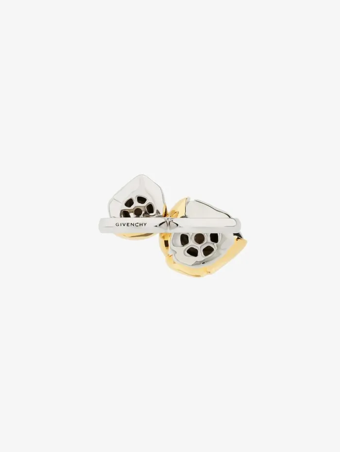 Givenchy Flower Double Fingers Ring In Metal With Crystals Goldensilvery Women Jewelry