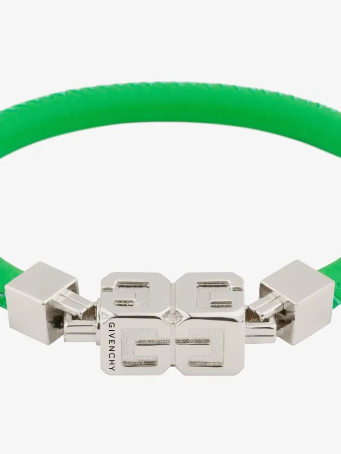 Givenchy G Cube Bracelet In Leather And Metal Bright Green Men Jewelry Givenchy G Cube Bracelet In Leather And Metal Bright Green Men Jewelry