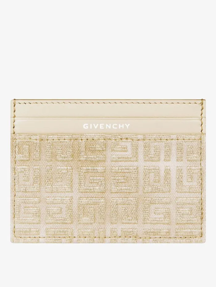 Givenchy Giv Cut Card Holder In 4G Lurex Embroidery And Leather Dusty Golden Women Wallets and Card Holders