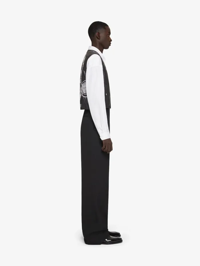 Givenchy GIVENCHY Crest Waistcoat In Embroidered Leather Blackwhite Men Outerwear and Blousons
