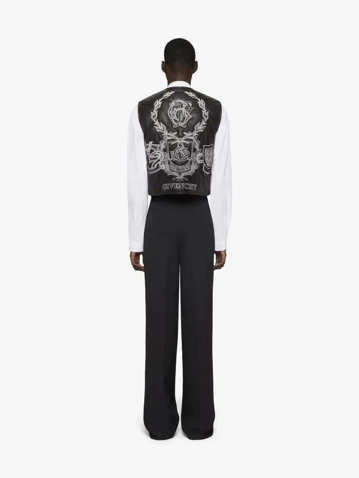 Givenchy GIVENCHY Crest Waistcoat In Embroidered Leather Blackwhite Men Outerwear and Blousons