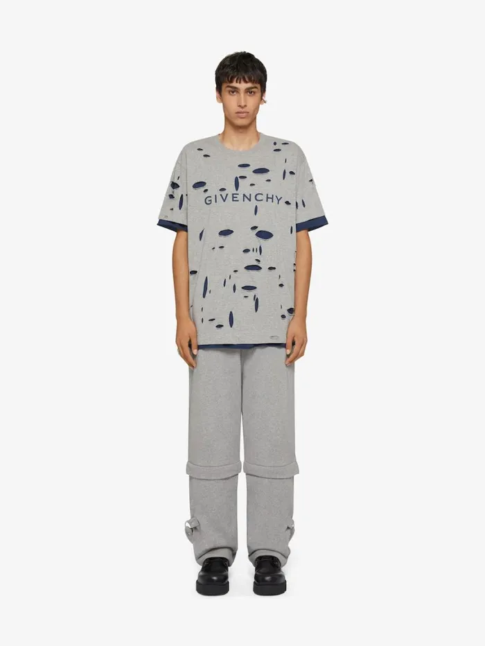 Givenchy GIVENCHY Oversized Tshirt In Destroyed Cotton Greyblue Men TShirts