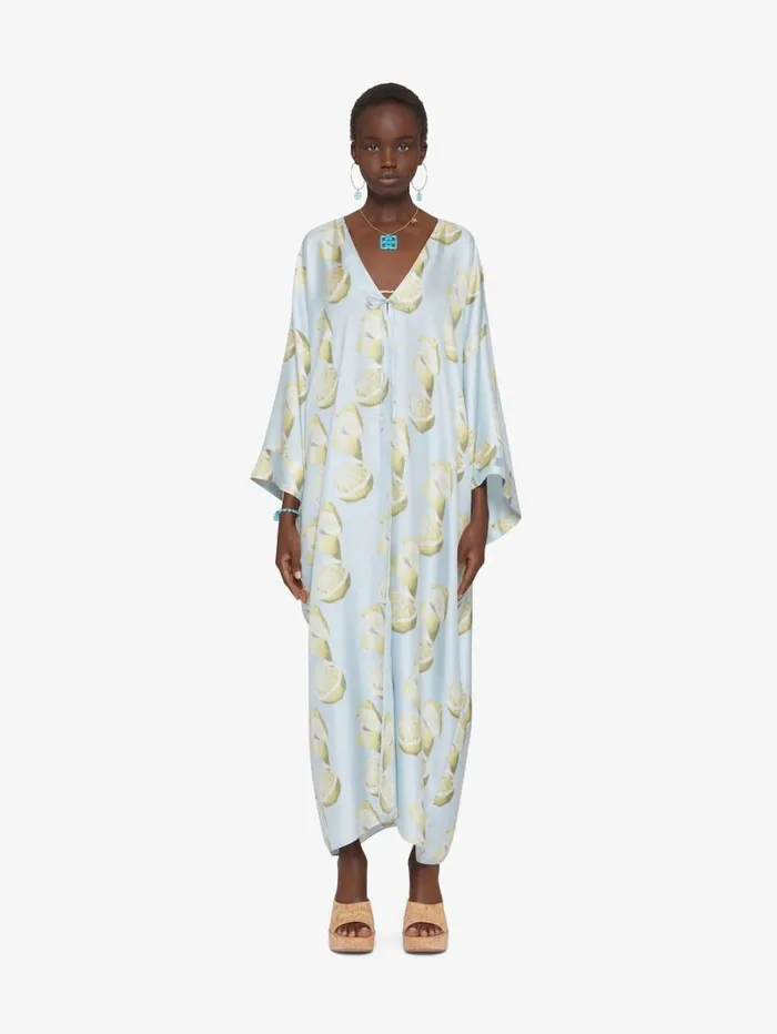Givenchy Kaftan In Silk With Lemon Print Blueyellow Women Dresses