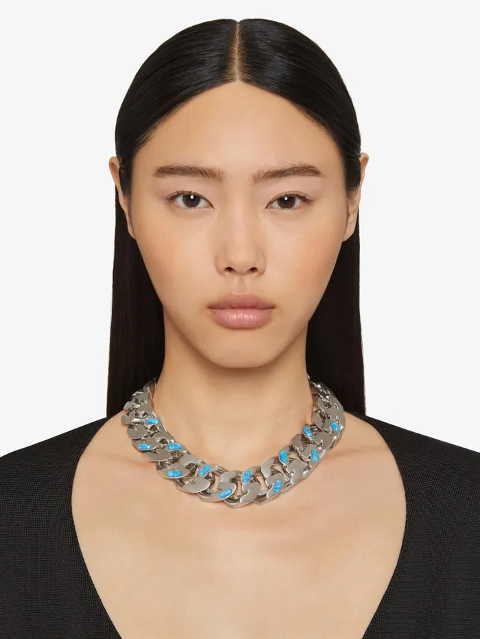 Givenchy Medium G Chain Necklace In Metal And Resin Turquoise Women Jewelry