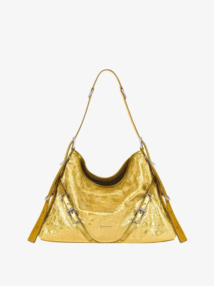 Givenchy Medium Voyou Bag In Laminated Leather Golden Women Crossbody Bags
