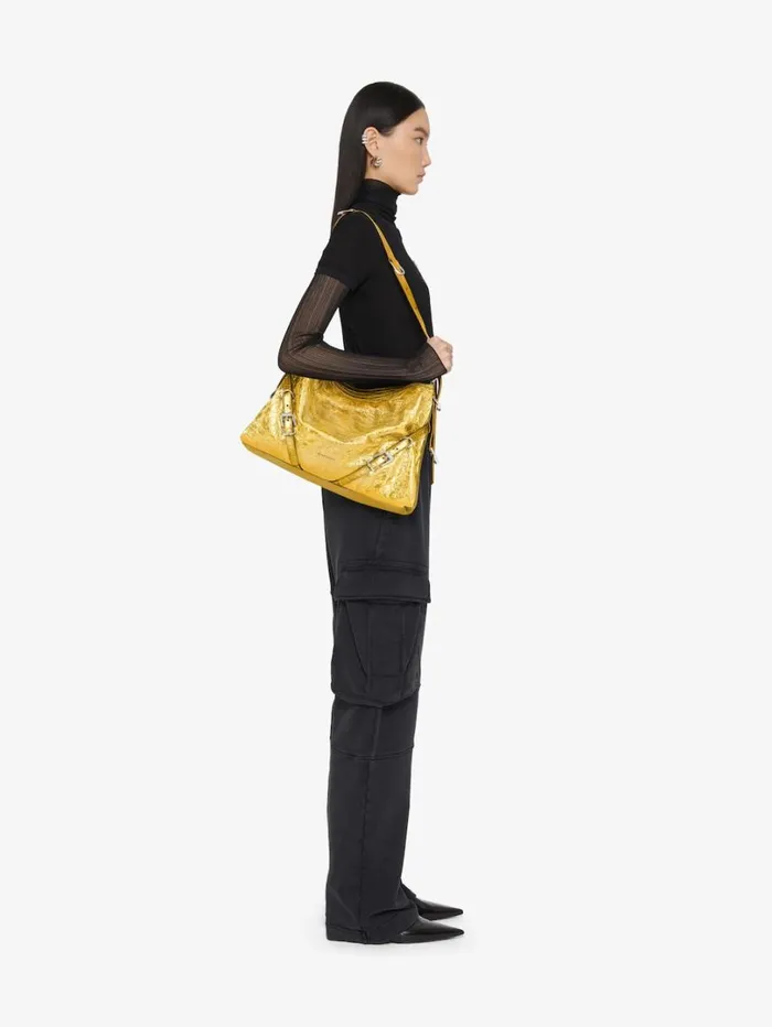 Givenchy Medium Voyou Bag In Laminated Leather Golden Women Crossbody Bags Givenchy Medium Voyou Bag In Laminated Leather Golden Women Crossbody Bags
