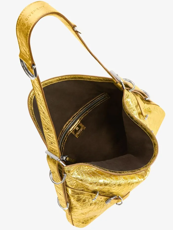 Givenchy Medium Voyou Bag In Laminated Leather Golden Women Crossbody Bags Givenchy Medium Voyou Bag In Laminated Leather Golden Women Crossbody Bags
