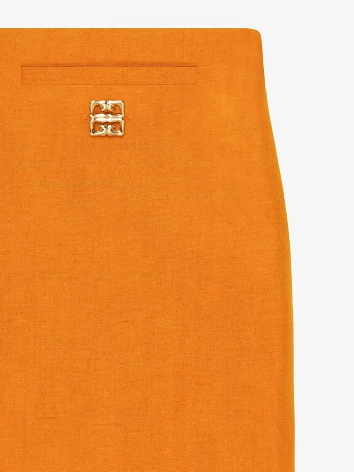 Givenchy Mini Skirt In Linen And Silk With 4G Liquid Detail Dark Orange Women Skirts