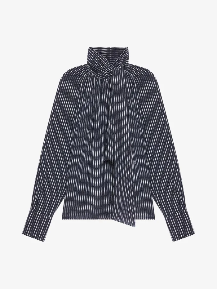 Givenchy Polka Dots Blouse In Silk With Lavallire Navywhite Women Tops and Shirts