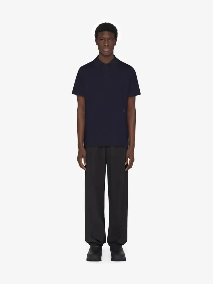 Givenchy Polo In Cotton And Silk With 4G Detail Night Blue Men TShirts