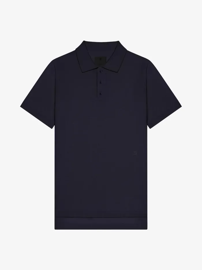 Givenchy Polo In Cotton And Silk With 4G Detail Night Blue Men TShirts
