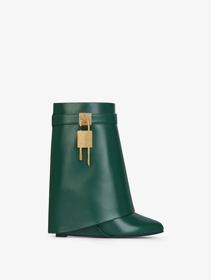Givenchy Shark Lock Ankle Boots In Leather Emerald Green Women Shark Lock