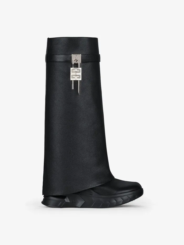 Givenchy Shark Lock Biker Boots In Grained Leather Black Women Shark Lock