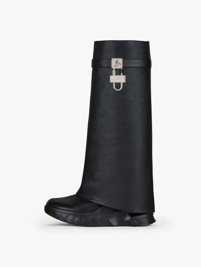Givenchy Shark Lock Biker Boots In Grained Leather Black Women Shark Lock