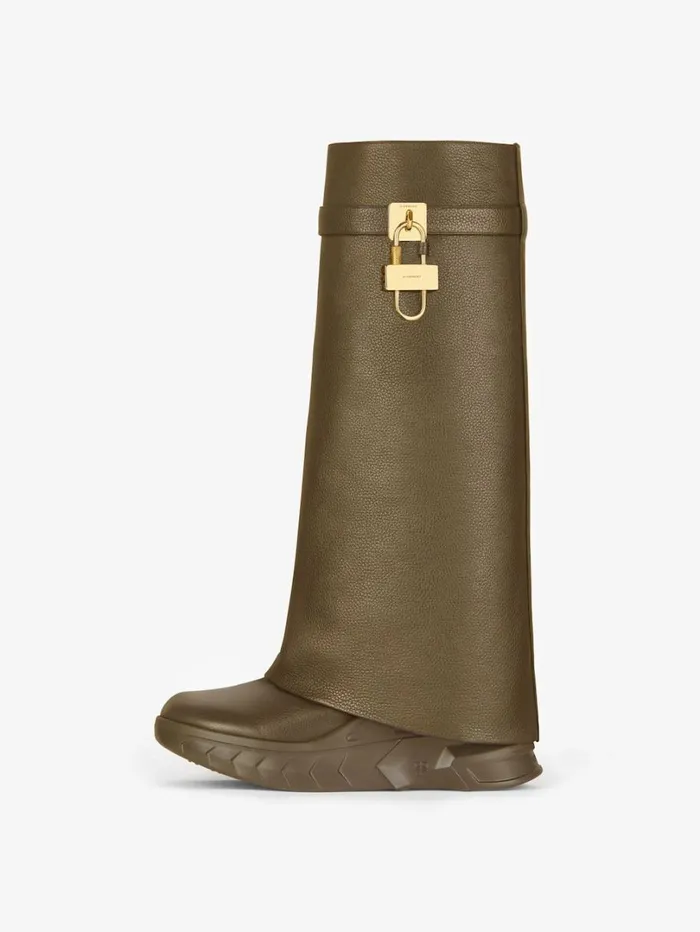 Givenchy Shark Lock Biker Boots In Grained Leather Dark Khaki Women Shark Lock Givenchy Shark Lock Biker Boots In Grained Leather Dark Khaki Women Shark Lock