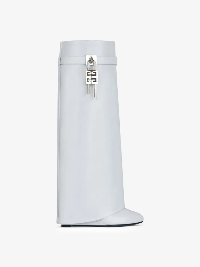 Givenchy Shark Lock Boots In Box Leather Grey Women Shark Lock