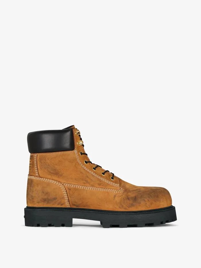 Givenchy Show Ankle Workboots In Nubuck With Used Effect Beigeblack Men Boots and Loafers